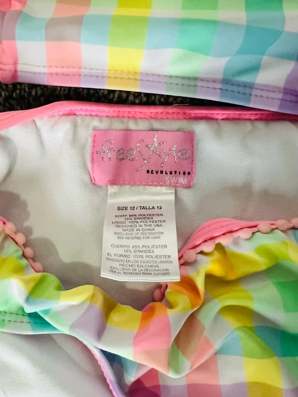 Revolution Pastel Rainbow Gingham Ruffle Two-Piece Swimsuit - Pink Trim